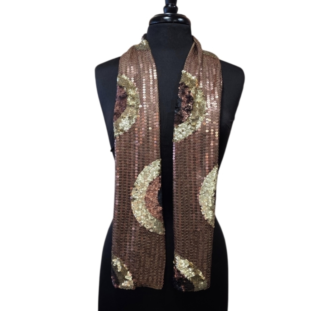 Nordstrom Y2K Boho Chic Bronze Sequin Scarf Brown and Gold Hippie Festival